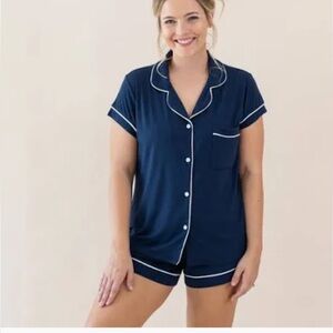 NWT $95 Kyte Navy Women's Short Sleeve Pajama Set. Bamboo rayon, buttery soft XL